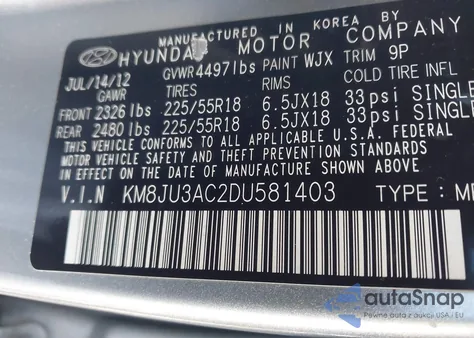 2013 Hyundai Tucson Limited z USA, uszkodzony, nr VIN KM8JU3AC2DU581403